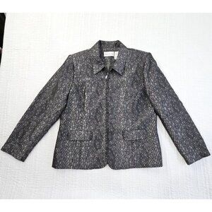 Alfred Dunner Full Zip Blazer Jacket Sz 14 Gunmetal Gray Metallic Lizard Print
